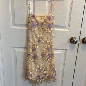 Lucy in the Sky Gold and Purple Floral Mini Dress